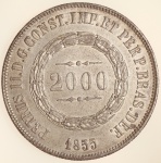 Moeda do Brasil: 2000 Réis 1855 - Flor de Cunho - Maravilhosa -  Prata