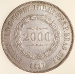 Moeda do Brasil: 2000 Réis 1857 - Flor de Cunho - Maravilhosa -  Prata