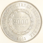 Moeda do Brasil: 2000 Réis 1865 - Flor de Cunho Exepcional - Espetaculo -  Prata