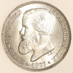 Moeda do Brasil: 200 Réis 1867 - Busto - Flor de Cunho Exepcional - maravilhosa -  Prata