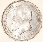 Moeda do Brasil: 2000 Réis 1875 - LUSTER DUPLO - Flor de Cunho - Maravilhosa - Belo brilho de cunhagem -  Prata