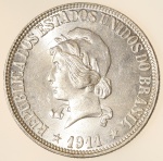 Moeda do Brasil: 1000 Réis 1911 - Flor de Cunho - Maravilhosa - Belo brilho de cunhagem  -  Prata