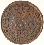 Moeda do Brasil: XX Réis 1735 L - Soberba / Flor de Cunho  -  Cobre