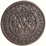 Moeda do Brasil: V Réis 1753 - Soberba / Flor de Cunho  -  Cobre