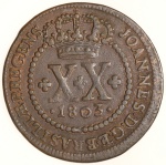 Moeda do Brasil: XX Réis 1803 L - Variante falta o P de Portugal - Soberba / Flor de Cunho -  Cobre