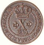 Moeda do Brasil: X Réis 1814 Rio - Soberba / Flor de Cunho - Maravilhosa  -  Cobre
