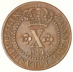 Moeda do Brasil: X Réis 1814 Rio - Soberba / Flor de Cunho  -  Cobre