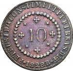Moeda do Brasil: 10 Réis 1828 Bahia - Soberba / Flor de Cunho  -  Cobre