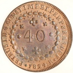 Moeda do Brasil: 40 Réis 1824 Rio - Soberba / Flor de Cunho  -  Cobre