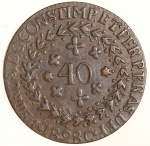 Moeda do Brasil: 40 Réis 1828 Cuiaba - Soberba / Flor de Cunho  -  Cobre