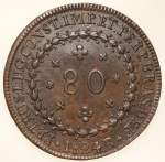 Moeda do Brasil: 80 Réis 1824 Rio - Soberba / Flor de Cunho -  Cobre
