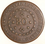 Moeda do Brasil: 80 Réis 1829 Rio - Soberba  -  Cobre