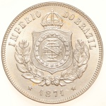 Moeda do Brasil: 200 Réis 1871 - Flor de Cunho  - Niquel - Maravilhosa