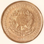 Moeda do Brasil: 20 Réis 1906 - Flor de Cunho - Belo brilho de cunhagem - Bronze