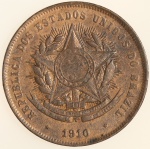 Moeda do Brasil: 20 Réis 1910 - Soberba / Flor de Cunho  - Bronze