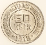 Moeda do Brasil: 50 Réis 1919 - Flor de Cunho  - Cuproníquel