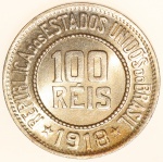Moeda do Brasil: 100 Réis 1918 - Flor de Cunho Exepcional  - Cuproníquel