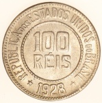 Moeda do Brasil: 100 Réis 1928 - Flor de Cunho  - Cuproníquel