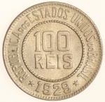 Moeda do Brasil: 100 Réis 1929 - Flor de Cunho  - Cuproníquel