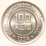 Moeda do Brasil: 100 Réis 1934 - Flor de Cunho Exepcional -  - Cuproníquel