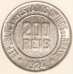 Moeda do Brasil: 200 Réis 1924 - Flor de Cunho  - Cuproníquel