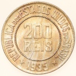 Moeda do Brasil: 200 Réis 1935 - Flor de Cunho  - Cuproníquel