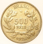 Moeda do Brasil: 500 Réis 1924 - Flor de Cunho - Cuproníquel
