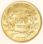 Moeda do Brasil: 500 Réis 1928 - Flor de Cunho - Cuproníquel