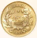 Moeda do Brasil: 1000 Réis 1927 - Flor de Cunho Exepcional  - Bronze Aluminio