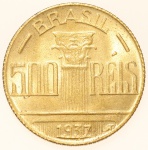 Moeda do Brasil: 500 Réis 1937 - Flor de Cunho Exepcional   - Bronze Aluminio