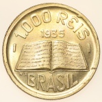 Moeda do Brasil: 1000 Réis 1935 - Modulo maior - Flor de Cunho Exepcional   - Bronze Aluminio