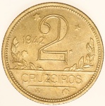 Moeda do Brasil: 2 Cruzeiros 1942 - Flor de Cunho - Bronze Aluminio
