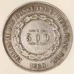 Moeda do Brasil: 500 Réis 1860 - Al P593 - Prata - Sob-