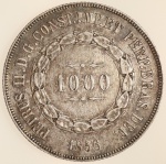 Moeda do Brasil: 1000 Réis 1856 - Al P604b - 10.00 Ponto entre Zeros - Prata - Sob