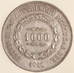 Moeda do Brasil: 1000 Réis 1860/50 - Data Emendada - Al P608 - Prata - Sob+