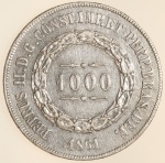 Moeda do Brasil: 1000 Réis 1861 - Al P609 - Data Emendada - Prata - Sob-