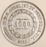 Moeda do Brasil: 1000 Réis 1863 - Leve Inclinacao - Al P611 - Prata - Sob+