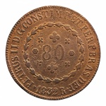 Moeda do Brasil: 80 Réis 1832R, 20 Tulipas. - Cobre