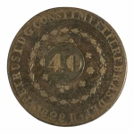 Moeda do Brasil:  80 Réis  1828R, 21 Tulipas, com carimbo geral de 40.  - Cobre