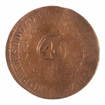 Moeda do Brasil: 80 Réis  1830R, 22 Tulipas, Com carimbo geral de 40.  - Cobre