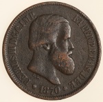 Moeda do Brasil: 20 Réis 1870 - Al B789 - Bronze - MBC