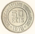Moeda do Brasil: 50 Réis 1918 - Soberba / Flor de Cunho