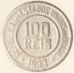 Moeda do Brasil: 100 Réis 1933 - Al V087 - Niquel - Sob -