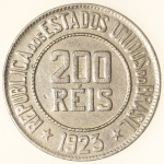 Moeda do Brasil: 200 Réis 1923 - Soberba / Flor de Cunho - Limpa - Cuproníquel
