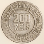 Moeda do Brasil: 200 Réis 1929 - Al V101 - Niquel - Sob -