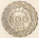 Moeda do Brasil: 300 Réis 1938 - Getulio Vargas - Flor de Cunho 