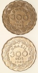 Moeda do Brasil: Lote contendo 2 moedas de 300 Réis  1942 - Getulio Vargas - 1 moeda Flor de Cunho e outra Soberba  / Flor de Cunho 
