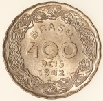 Moeda do Brasil: 400 Réis 1942 - Getulio Vargas - Flor de Cunho 