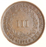 Moeda de Portugal: lll Réis 1874 - Bronze