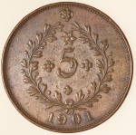 Moeda de Portugal: 5 Réis 1901- Bronze